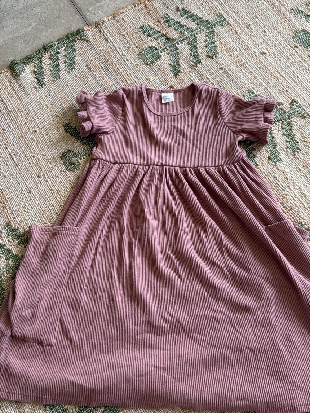 Little Wedgies Girls Ribbed Pocket Dress in Dusty Mauve